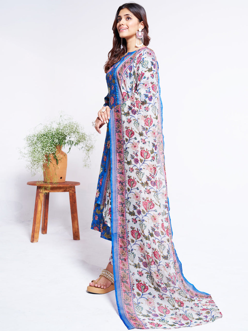 Jyoti Fashion Women's Blue Cotton Blend Printed Designer Kurta Set with Dupatta | Grocsy