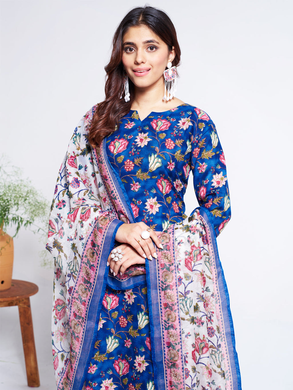 Jyoti Fashion Women's Blue Cotton Blend Printed Designer Kurta Set with Dupatta | Grocsy
