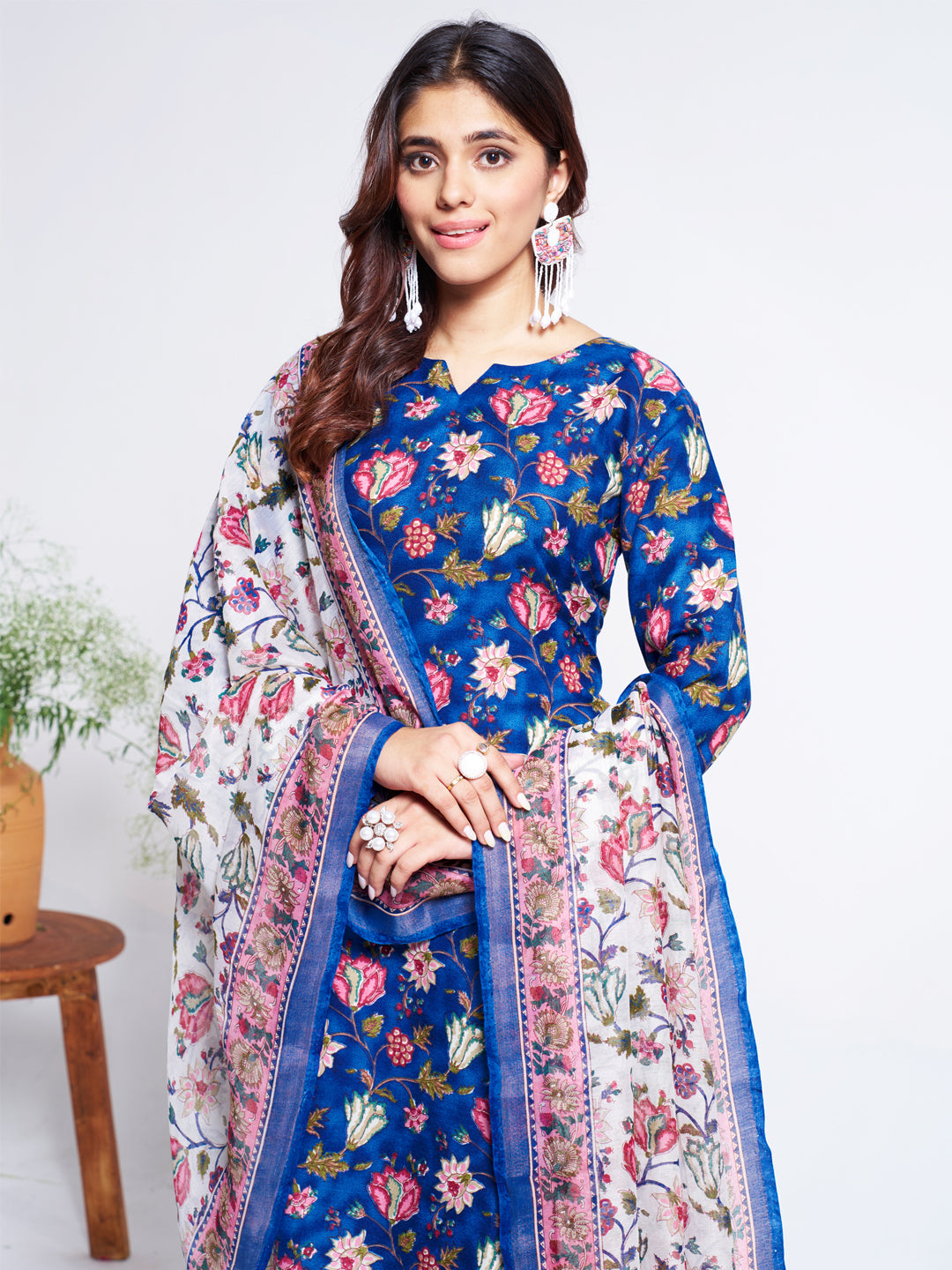 Jyoti Fashion Women's Blue Cotton Blend Printed Designer Kurta Set with Dupatta | Grocsy