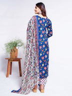 Jyoti Fashion Women's Blue Cotton Blend Printed Designer Kurta Set with Dupatta | Grocsy