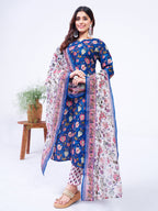 Jyoti Fashion Women's Blue Cotton Blend Printed Designer Kurta Set with Dupatta | Grocsy