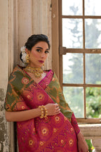 Jyoti Fashion Women's Mehendi Banarasi Silk Zari Woven Traditional Saree with Blouse | Grocsy