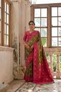 Jyoti Fashion Women's Mehendi Banarasi Silk Zari Woven Traditional Saree with Blouse | Grocsy