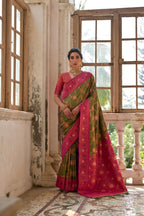 Jyoti Fashion Women's Mehendi Banarasi Silk Zari Woven Traditional Saree with Blouse | Grocsy