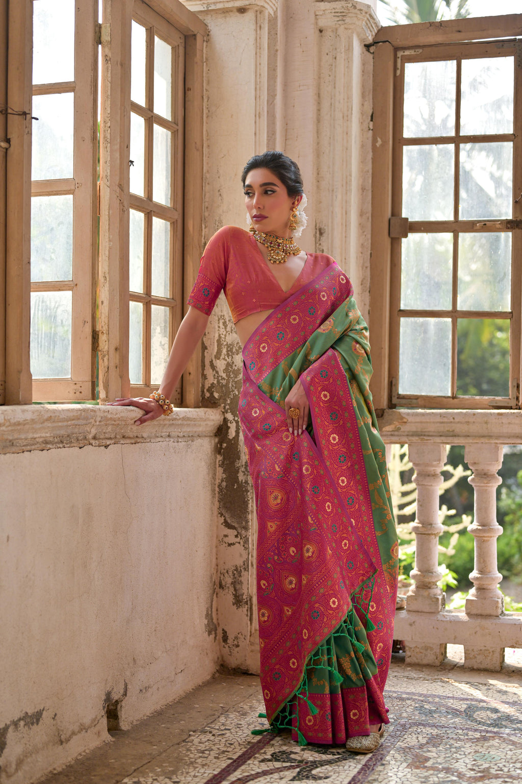 Jyoti Fashion Women's Pista Green Banarasi Silk Zari Woven Traditional Saree with Blouse | Grocsy
