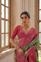 Jyoti Fashion Women's Pista Green Banarasi Silk Zari Woven Traditional Saree with Blouse | Grocsy