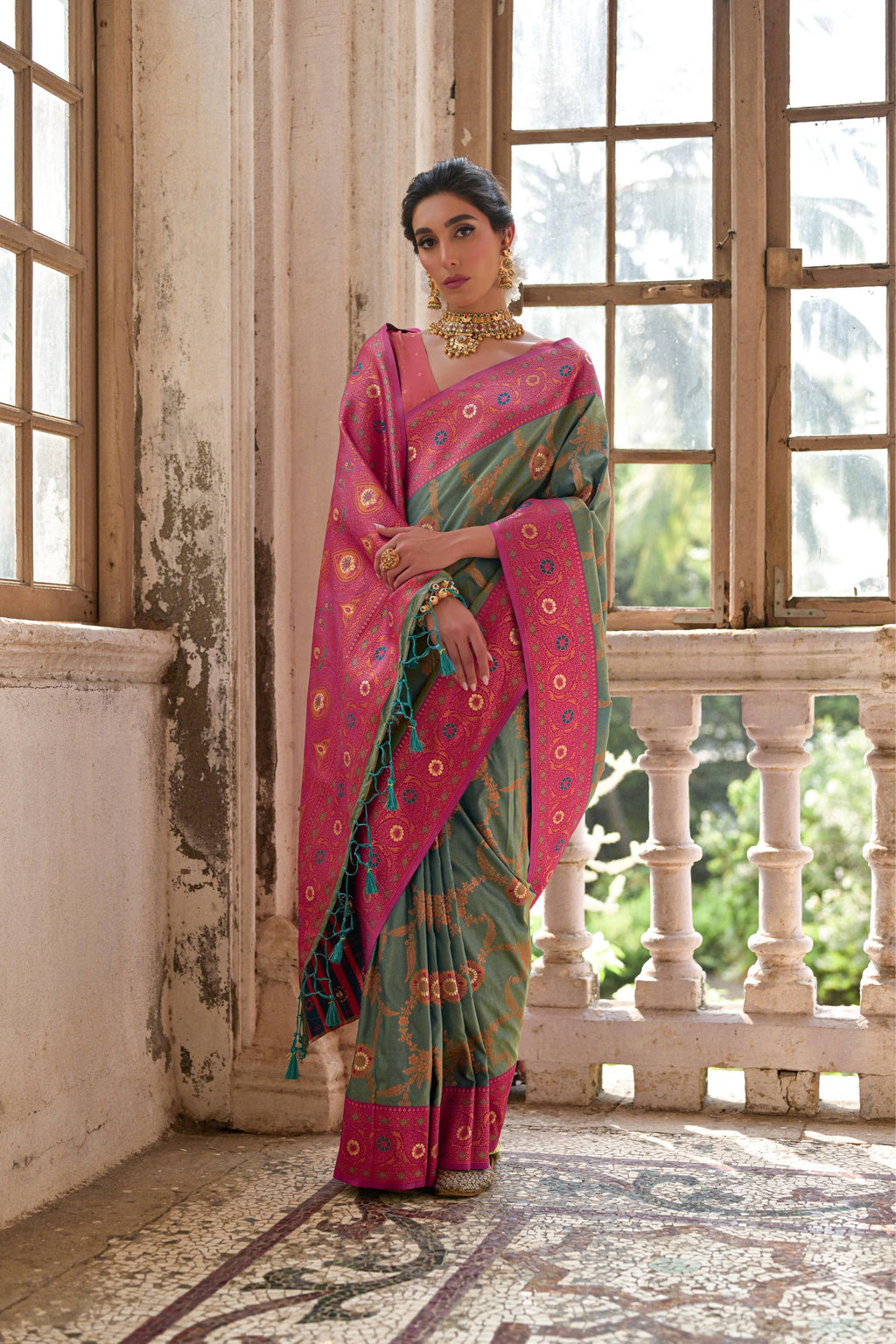 Jyoti Fashion Women's Rama Banarasi Silk Zari Woven Traditional Saree with Blouse | Grocsy