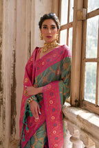 Jyoti Fashion Women's Rama Banarasi Silk Zari Woven Traditional Saree with Blouse | Grocsy
