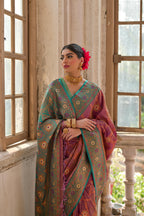 Jyoti Fashion Women's Wine Banarasi Silk Zari Woven Traditional Saree with Blouse | Grocsy
