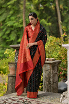 Jyoti Fashion Women's Black Banarasi Silk Zari Woven Traditional Saree with Blouse | Grocsy