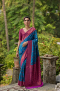 Jyoti Fashion Women's Blue Banarasi Silk Zari Woven Traditional Saree with Blouse | Grocsy