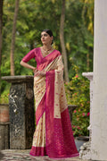 Jyoti Fashion Women's Cream Banarasi Silk Zari Woven Traditional Saree with Blouse | Grocsy