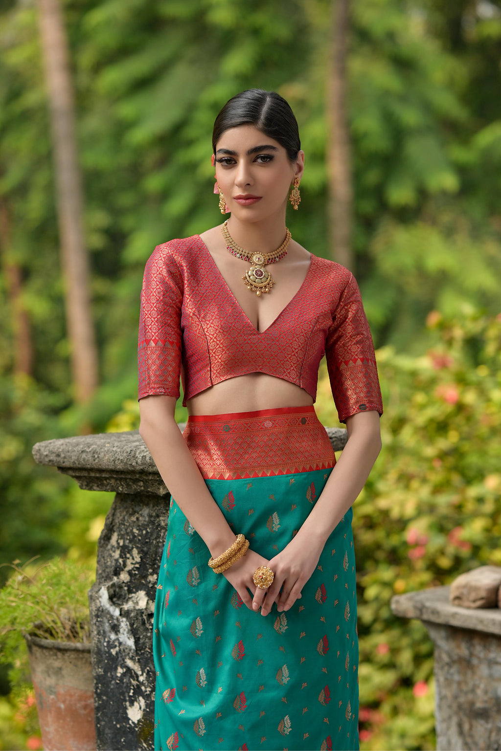 Jyoti Fashion Women's Rama Banarasi Silk Zari Woven Traditional Saree with Blouse | Grocsy