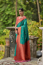Jyoti Fashion Women's Rama Banarasi Silk Zari Woven Traditional Saree with Blouse | Grocsy