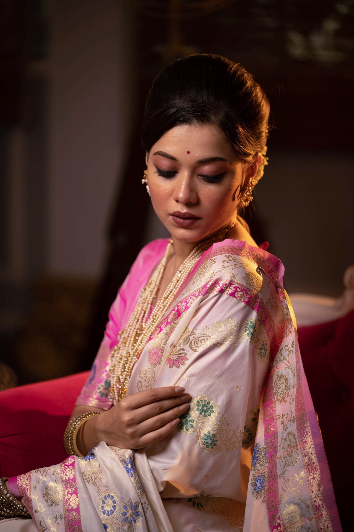 Jyoti Fashion Women's Off-White Soft Banarasi Silk Zari Woven Traditional Saree with Blouse | Grocsy