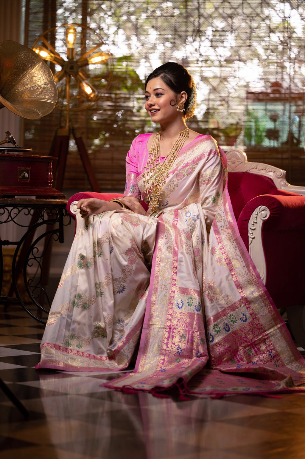 Jyoti Fashion Women's Off-White Soft Banarasi Silk Zari Woven Traditional Saree with Blouse | Grocsy