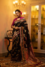 Jyoti Fashion Women's Black Soft Banarasi Silk Zari Woven Traditional Saree with Blouse | Grocsy