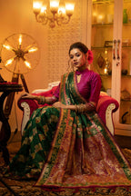 Jyoti Fashion Women's Green Soft Banarasi Silk Zari Woven Traditional Saree with Blouse | Grocsy