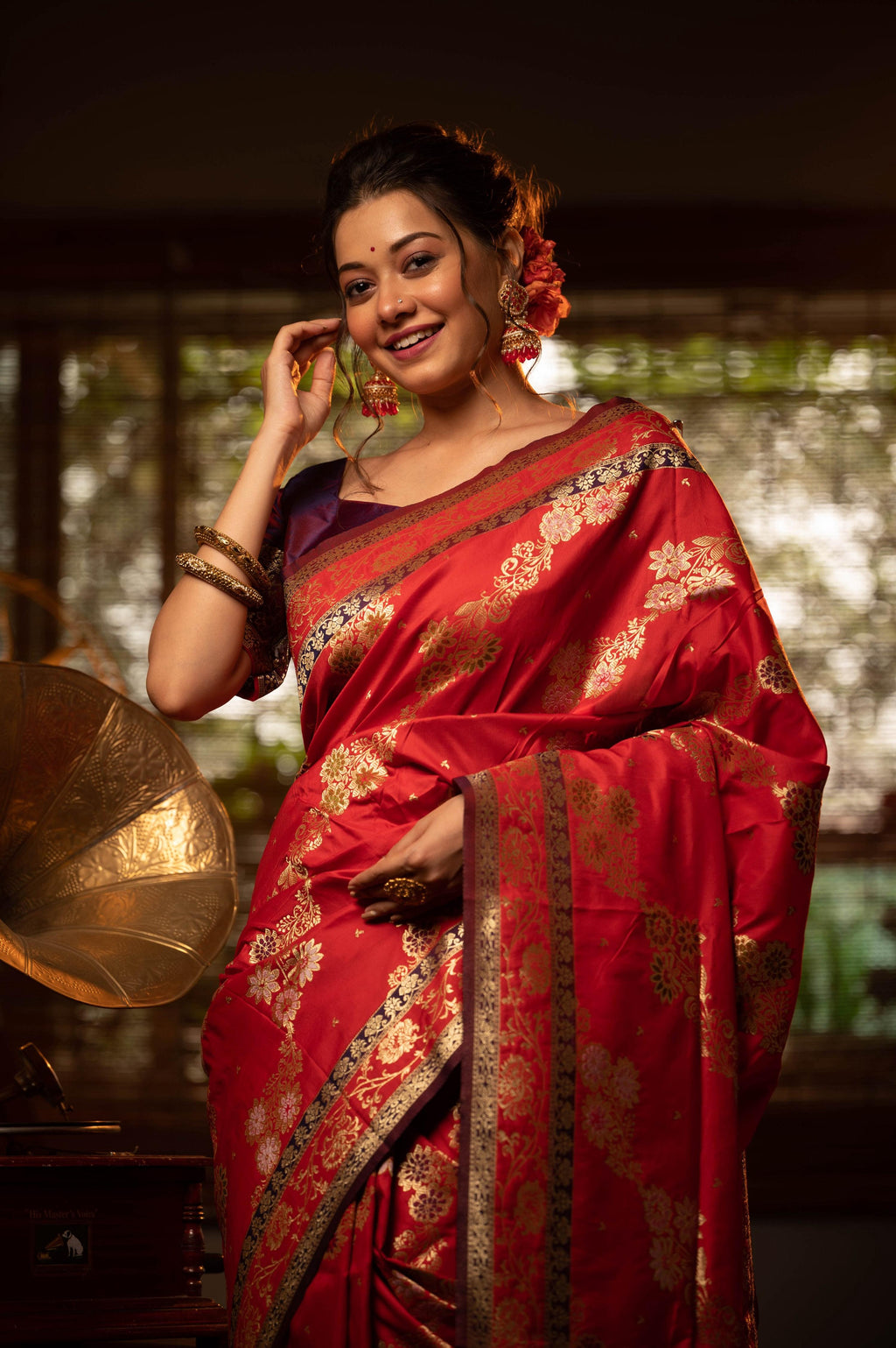 Jyoti Fashion Women's Red Soft Banarasi Silk Zari Woven Traditional Saree with Blouse | Grocsy