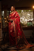Jyoti Fashion Women's Red Soft Banarasi Silk Zari Woven Traditional Saree with Blouse | Grocsy