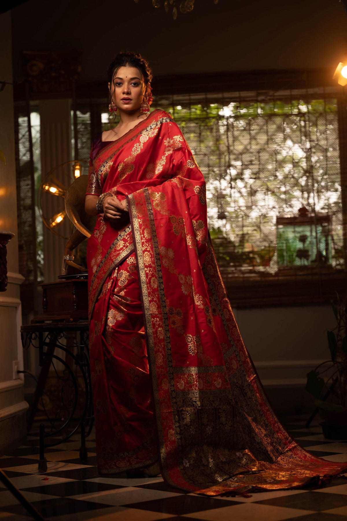 Jyoti Fashion Women's Red Soft Banarasi Silk Zari Woven Traditional Saree with Blouse | Grocsy