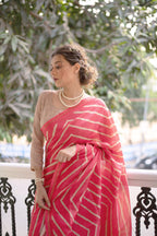 Jyoti Fashion Women's Gajri Tussar Silk Leheriya Print with Zari Border Saree with Blouse | Grocsy