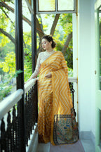 Jyoti Fashion Women's Yellow Tussar Silk Leheriya Print with Zari Border Saree with Blouse | Grocsy