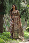 Jyoti Fashion Women's Coffee Soft Tussar Silk Printed and Zari Woven Saree with Blouse | Grocsy