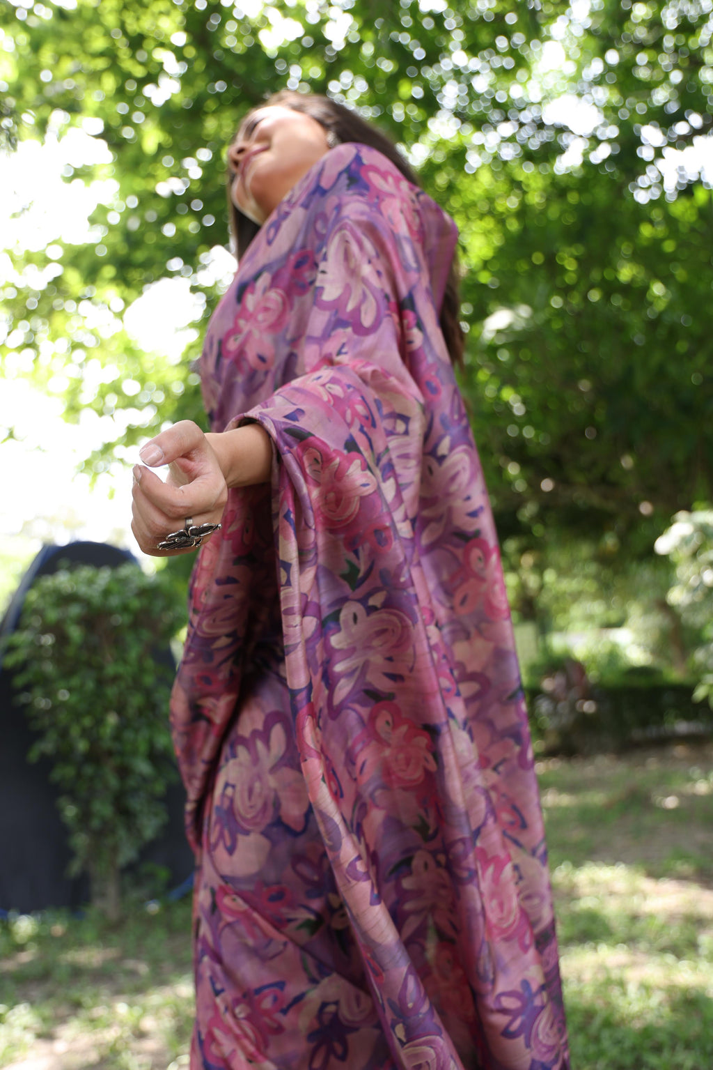 Jyoti Fashion Women's Purple Soft Tussar Silk Printed and Zari Woven Saree with Blouse | Grocsy