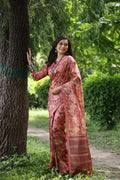 Jyoti Fashion Women's Maroon Soft Tussar Silk Printed and Zari Woven Saree with Blouse | Grocsy