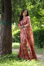Jyoti Fashion Women's Maroon Soft Tussar Silk Printed and Zari Woven Saree with Blouse | Grocsy
