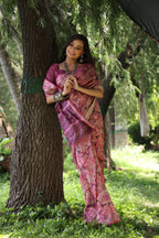 Jyoti Fashion Women's Wine Soft Tussar Silk Printed and Zari Woven Saree with Blouse | Grocsy