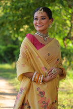 Jyoti Fashion Women's Mustard Soft Muga Cotton Floral Weaving Traditional Saree with Blouse | Grocsy