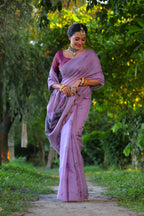 Jyoti Fashion Women's Purple Soft Muga Cotton Floral Weaving Traditional Saree with Blouse | Grocsy