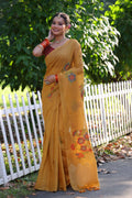 Jyoti Fashion Women's Mustard Soft Muga Cotton Resham Jamdani Weaving Traditional Saree with Blouse | Grocsy