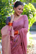 Jyoti Fashion Women's Pink Soft Muga Cotton Resham Jamdani Weaving Traditional Saree with Blouse | Grocsy