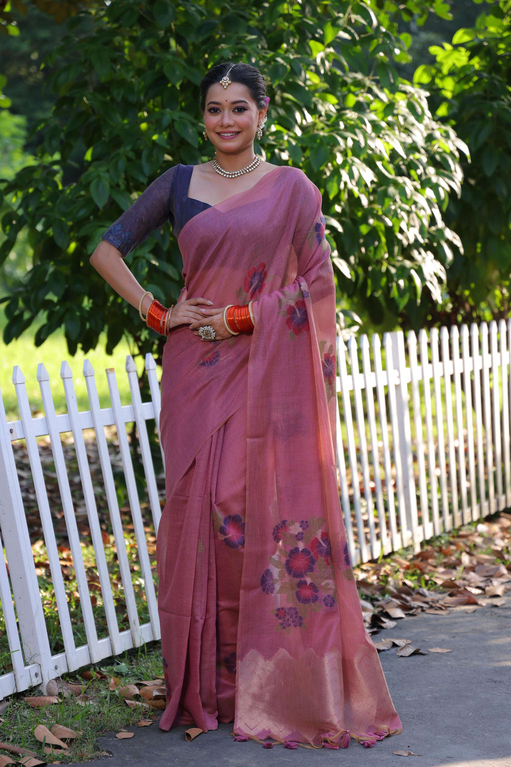 Jyoti Fashion Women's Pink Soft Muga Cotton Resham Jamdani Weaving Traditional Saree with Blouse | Grocsy