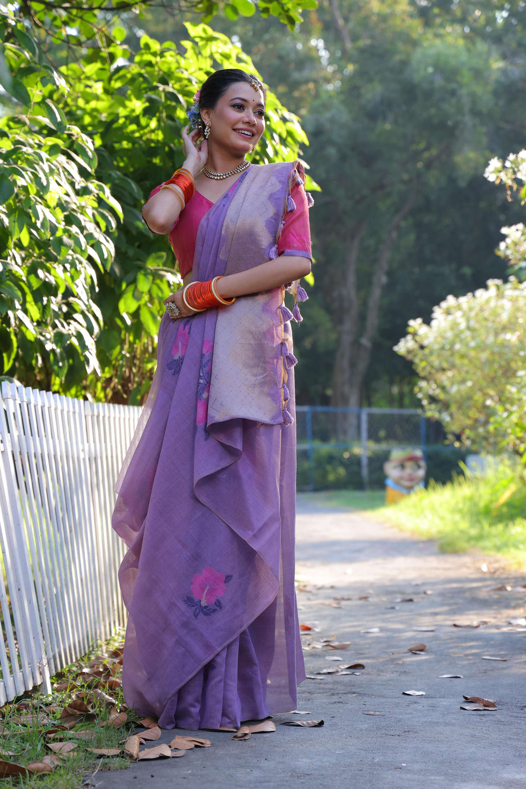 Jyoti Fashion Women's Purple Soft Muga Cotton Resham Jamdani Weaving Traditional Saree with Blouse | Grocsy