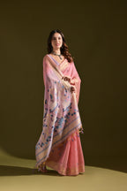 Jyoti Fashion Women's Baby Pink Soft Muga Cotton Resham Zari Weaving Traditional Saree with Blouse | Grocsy