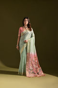 Jyoti Fashion Women's Sky Blue Soft Muga Cotton Resham Zari Weaving Traditional Saree with Blouse | Grocsy