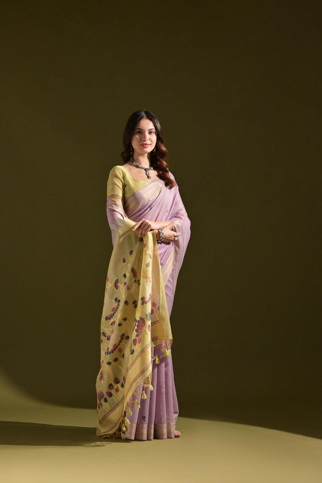 Jyoti Fashion Women's Purple Soft Muga Cotton Resham Zari Weaving Traditional Saree with Blouse | Grocsy