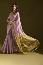 Jyoti Fashion Women's Purple Soft Muga Cotton Resham Zari Weaving Traditional Saree with Blouse | Grocsy