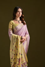 Jyoti Fashion Women's Purple Soft Muga Cotton Resham Zari Weaving Traditional Saree with Blouse | Grocsy