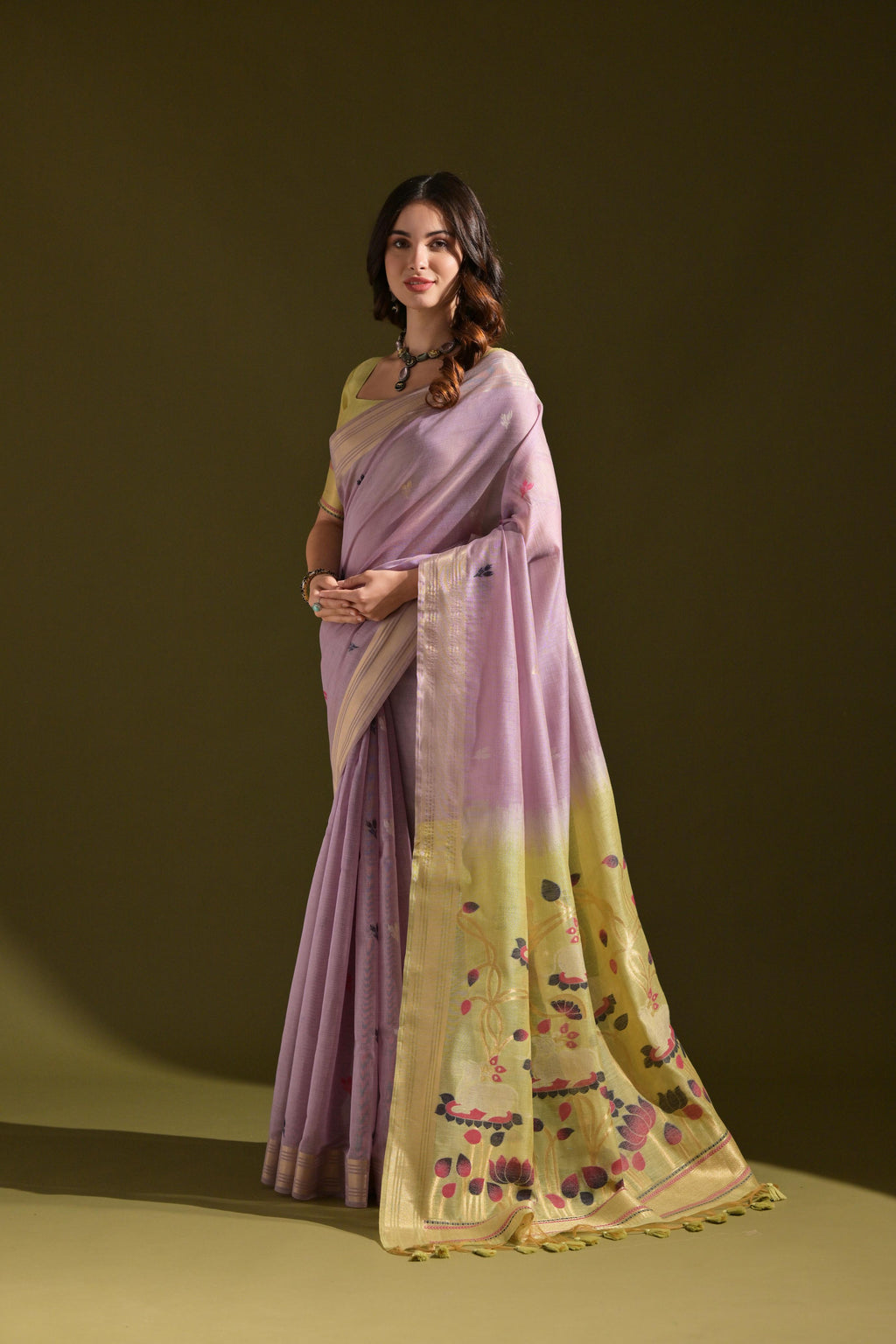 Jyoti Fashion Women's Purple Soft Muga Cotton Resham Zari Weaving Traditional Saree with Blouse | Grocsy