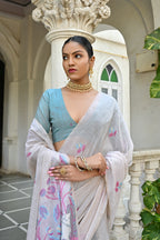 Jyoti Fashion Women's Pink Soft Muga Cotton Floral Weaving Traditional Saree with Blouse | Grocsy