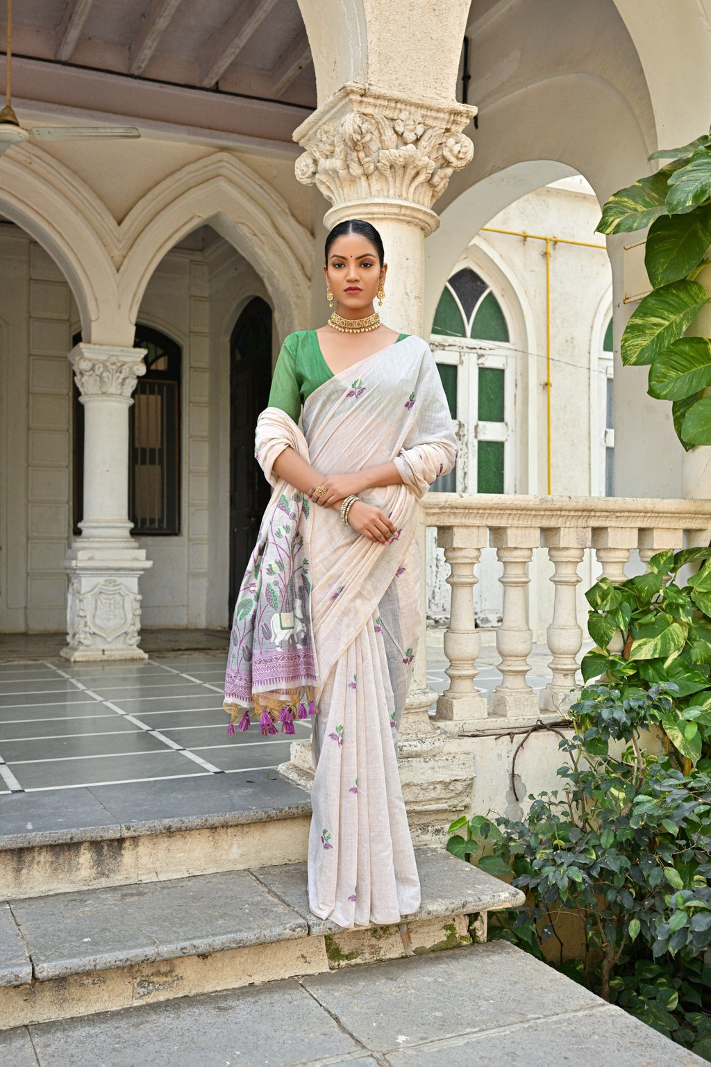 Jyoti Fashion Women's Wine Soft Muga Cotton Floral Weaving Traditional Saree with Blouse | Grocsy