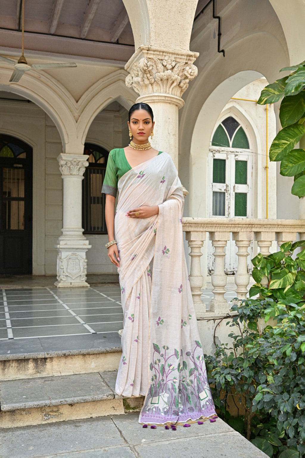 Jyoti Fashion Women's Wine Soft Muga Cotton Floral Weaving Traditional Saree with Blouse | Grocsy