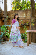 Jyoti Fashion Women's Wine Soft Muga Cotton Floral Weaving Traditional Saree with Blouse | Grocsy