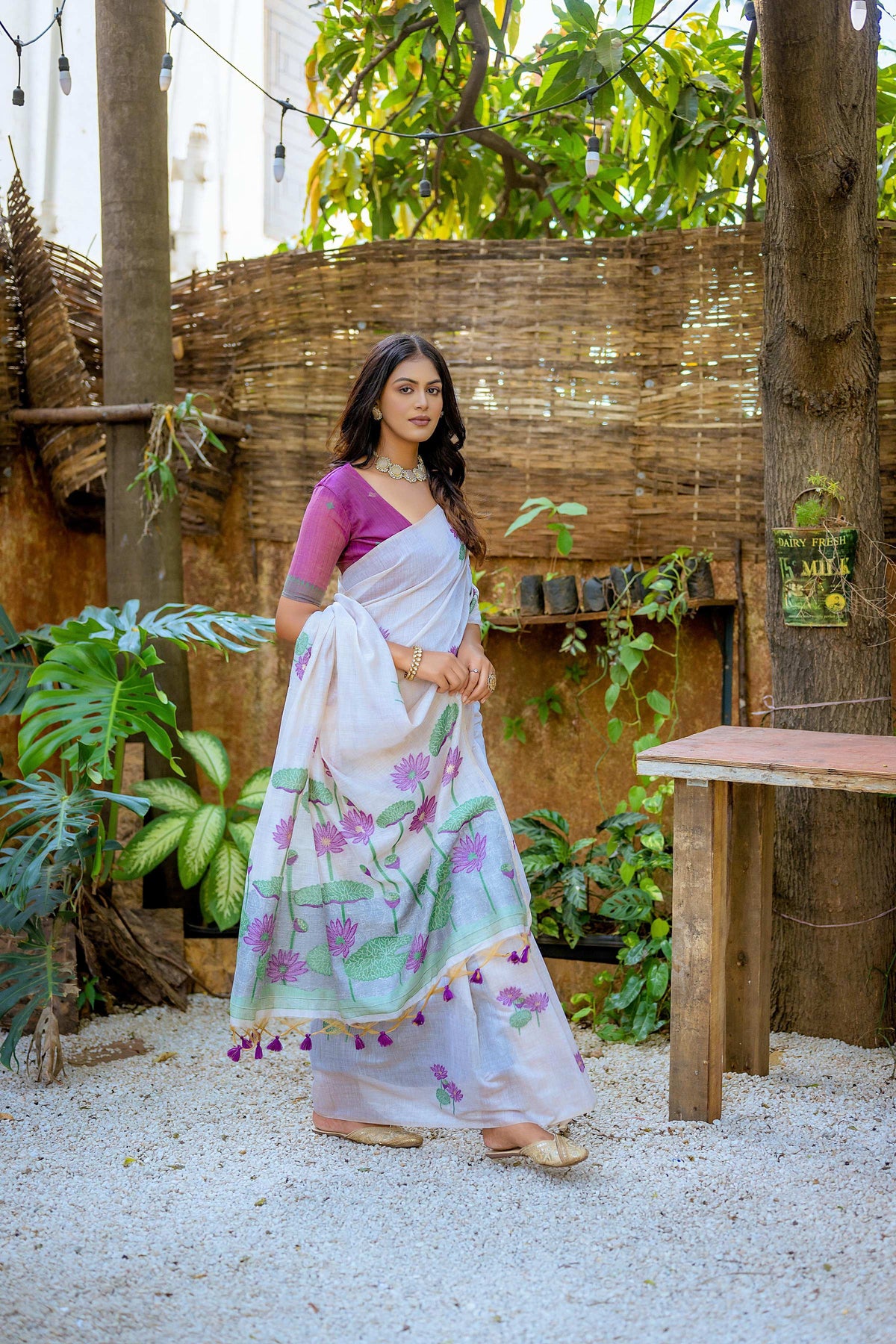 Jyoti Fashion Women's Wine Soft Muga Cotton Floral Weaving Traditional Saree with Blouse | Grocsy