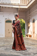 Jyoti Fashion Women's Black Soft Pashmina Silk Meena Zari Woven Saree with Blouse | Grocsy